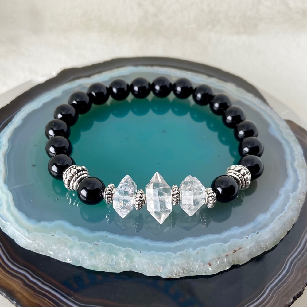 Herkimer diamonds onyx gemstones bead bracelet